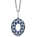 Big Round Circle 925 Sterling Silver Pendants Jóias Blue CZ